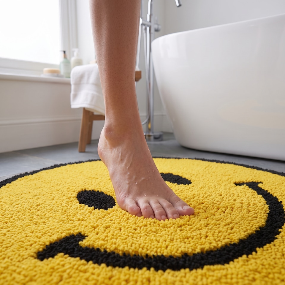 image 1 of Smiley Face Reversible Bath Mat Rug