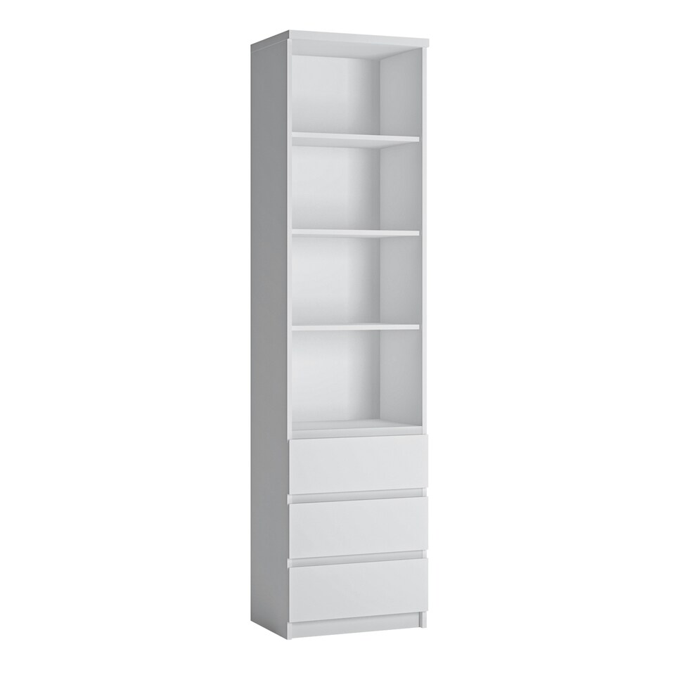 image 1 of Fribo Tall Narrow 3 Drawer Bookcase in White