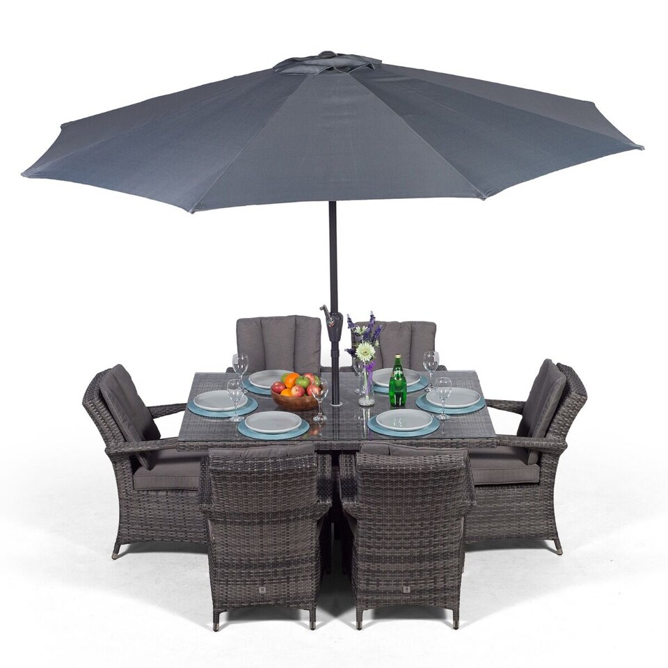 image 1 of Arizona Rectangular 6 Seater Rattan Patio Dining Set | Grey | Grey
