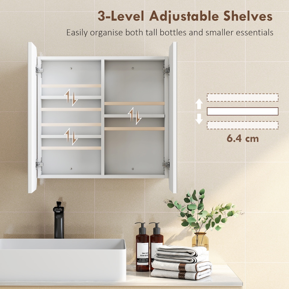 image 1 of HOMCOM Arched Bathroom Mirror Cabinet, Wall Mounted Mirrored Cabinet | White