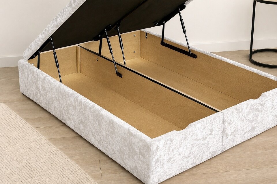 image 1 of End Lift White Crushed Velvet Ottoman 3ft Single Bed Set Headboard and Mattress