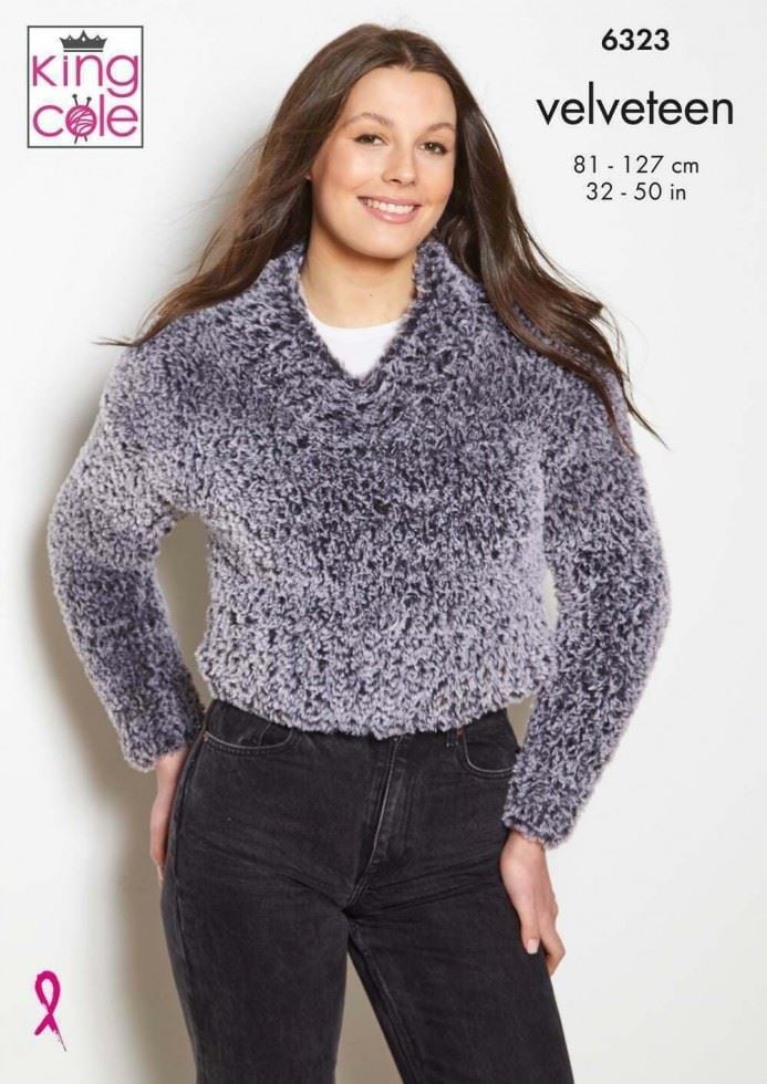 King Cole Velveteen Super Chunky Knitting Pattern 6323, Sweaters and Cardigans for Women - 32 - 50 Inches