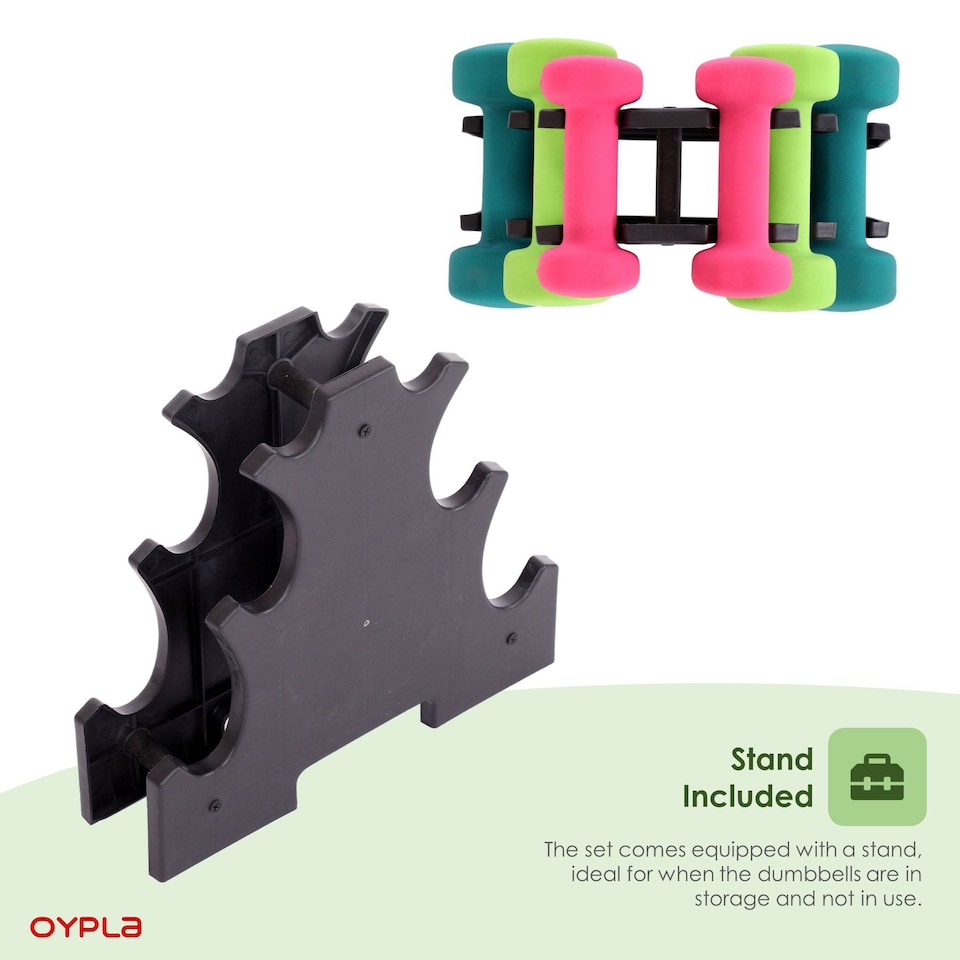 image 1 of 12kg Neoprene Hand Dumbbell Workout Weight Set Including Stand