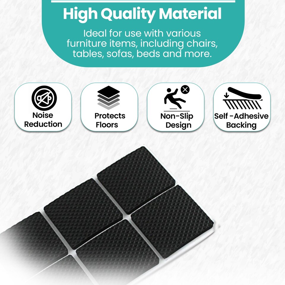 image 1 of 45x45mm Black Square Foam Furniture Pads, Floor Protectors for Chair