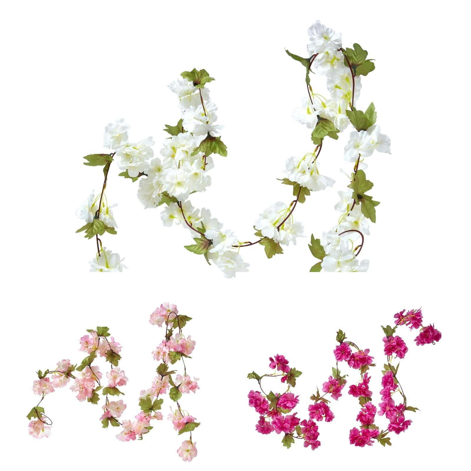 Homescapes Set of 3 Cream, Cerise and Pink Artificial Blossom Flower Garlands, 5 Ft