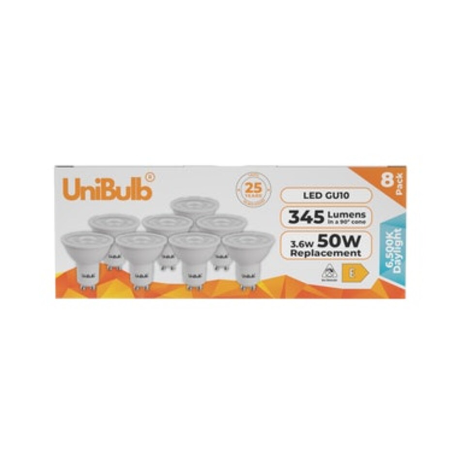 image 1 of UniBulb LED GU10 345lm 3.6W 6500K (Daylight) Light Bulb - Pack of 8