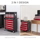 image 4 of HOMCOM 2 in 1 Rolling Tool Cabinet on Wheels with 14 Drawers, Pegboard and Side Rack, Lockable Top Tool Chest and Roller Cabinet Combo for Workshop and Home, Red | Red