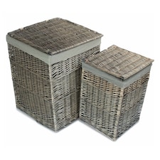 Set of 2 Antique Wash Square Laundry Basket with Grey Sage Lining | Grey | Grey