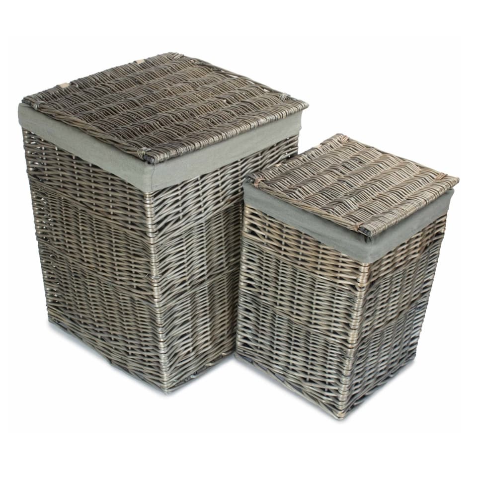 image 1 of Set of 2 Antique Wash Square Laundry Basket with Grey Sage Lining | Grey | Grey