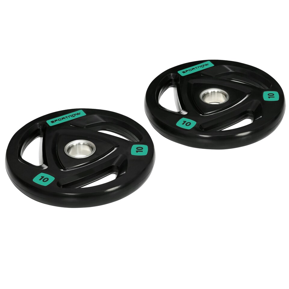 image 1 of SPORTNOW Two 10kg Olympic Weight Plates for Barbell, with Tri-Grips