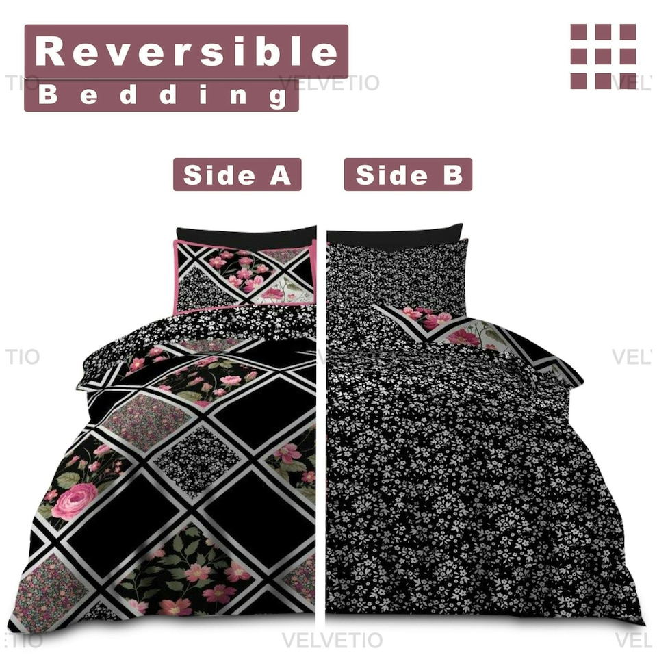 image 1 of VELVETIO Mitra Complete Duvet Cover Set with Fitted Sheet Soft Polycotton Bedding Sets Black | King