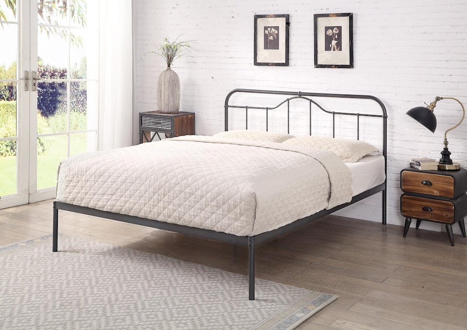 image 1 of 5ft King Size Retro bed frame,black silver,metal,tube.Low foot end traditional industrial | Black | King