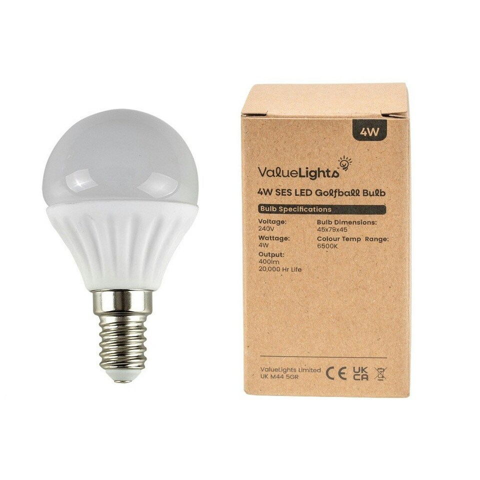 image 1 of ValueLights 10 Pack E14 White Plastic Golfball LED 4W Cool White 6500K 400lm Light Bulb