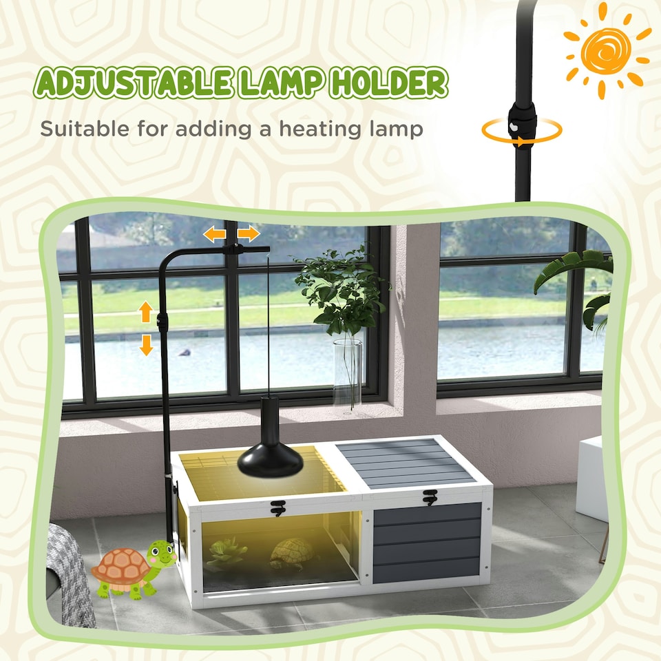 image 1 of PawHut Tortoise House, Wooden Tortoise Table w/ Lamp Holder - Grey