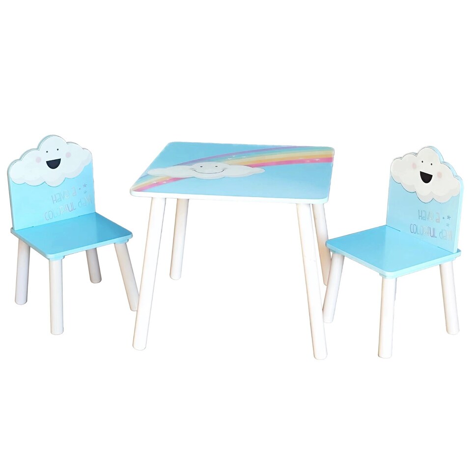 image 1 of Kids Wooden Table And 2 Chairs Themed Set | Blue | Rainbow | 3