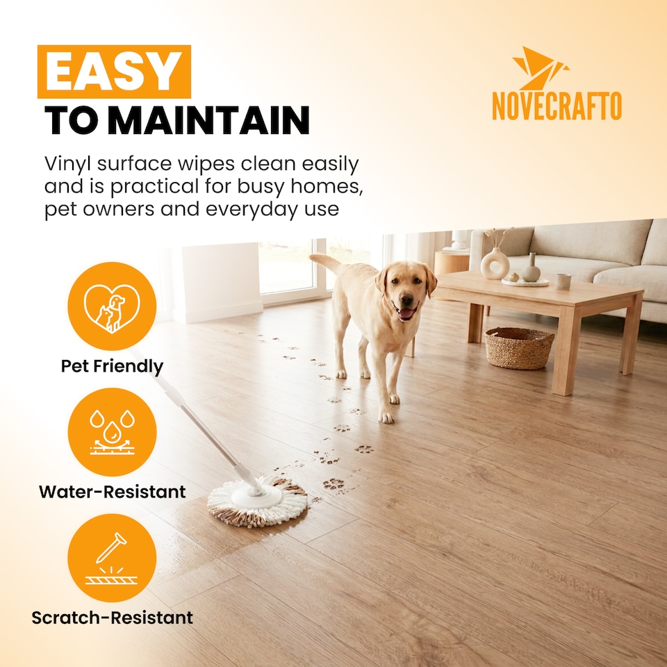 image 1 of NOVECRAFTO Self Adhesive Vinyl Floor Planks – Peel & Stick Flooring – Honey Oak Timber Touch Effect – Easy DIY Installation – Durable & Waterproof Tiles | Brown | 1.39 sqm