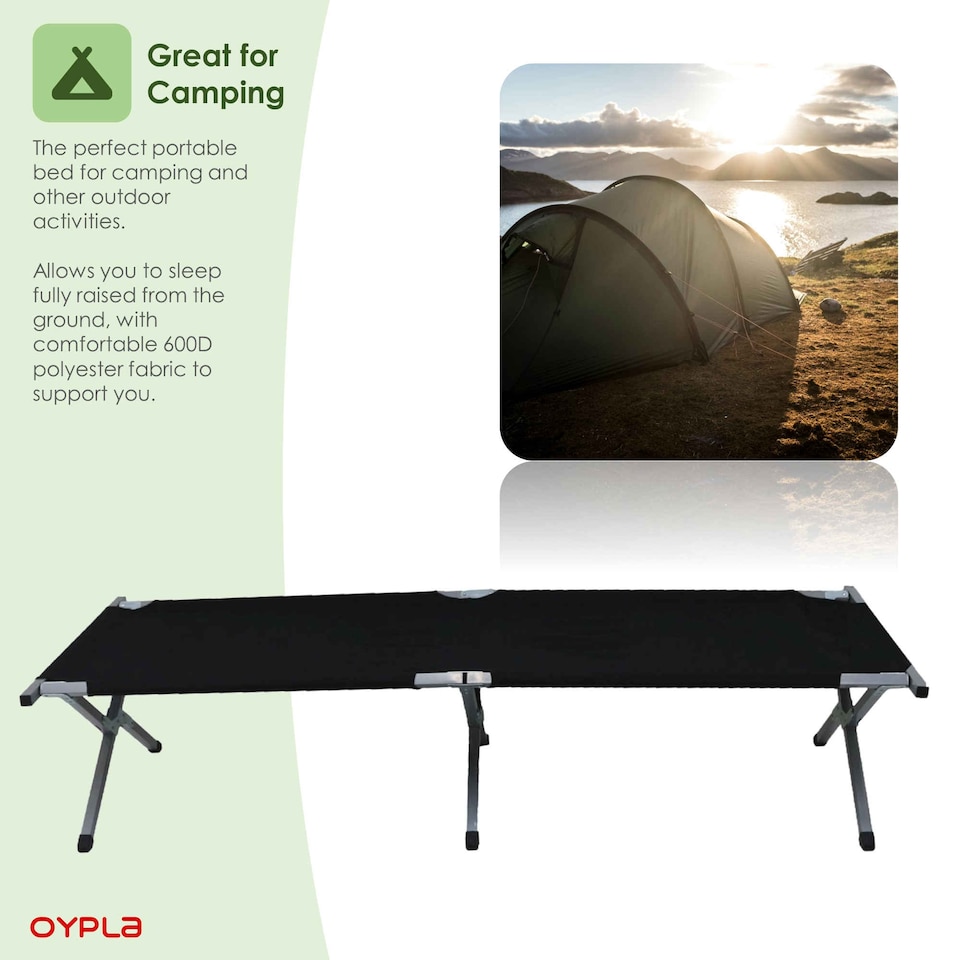 image 1 of Heavy Duty Outdoor Folding Camping Bed Portable with Carry Bag | Black