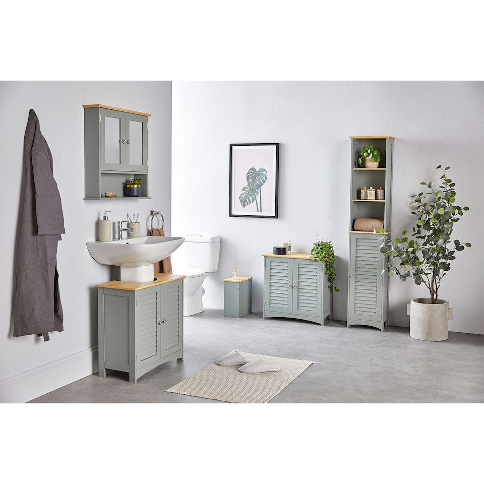 image 1 of VonHaus Shrewsbury Grey Bathroom Storage Cabinet with Wood Effect Top