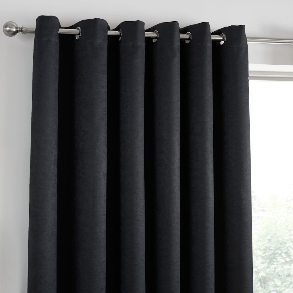 image 1 of Fusion Strata Eyelet Curtains Black