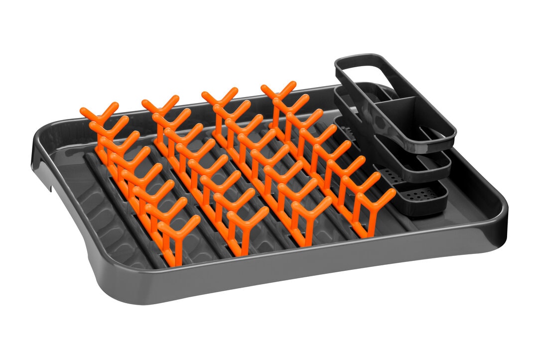 Orsina Stylish Grey & Lime Green Dish Drainer, Functional Dish Drainer For Kitchen, Practical Design Dish Drainer in Orange