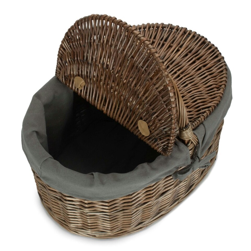 image 1 of Antique Wash Deep Oval Picnic Basket with Lining Grey | Grey | One Size