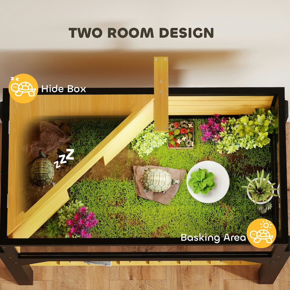 image 1 of PawHut Wooden Tortoise House with Storage Shelf, Clear Observation Windows