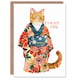 image 1 of Orange Tabby Floral Kimono Cat Lover Watercolour Thank You Card