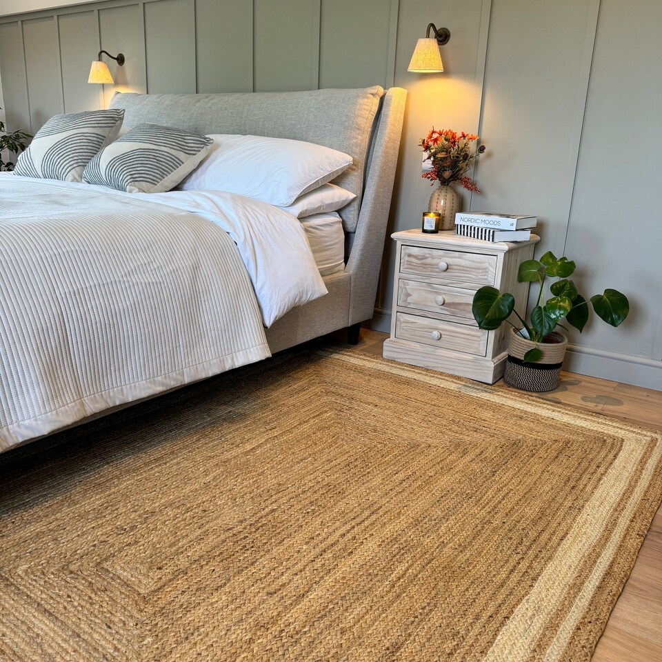 image 1 of KUKOON Bordered Natural Handwoven Braided Jute Fireside Living Area Rug 160cm x 230cm