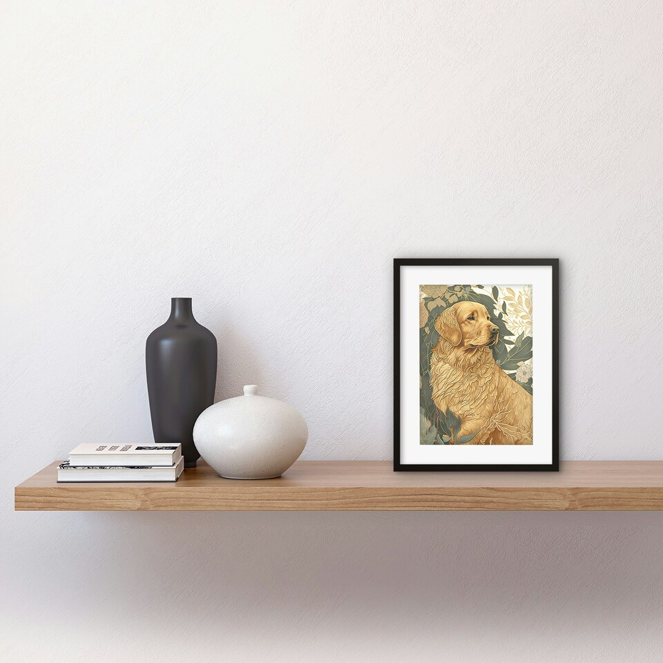 image 1 of Golden Retriever Dog Nature Soft Pastel Colour 9x7" Black Framed Wall Art Print