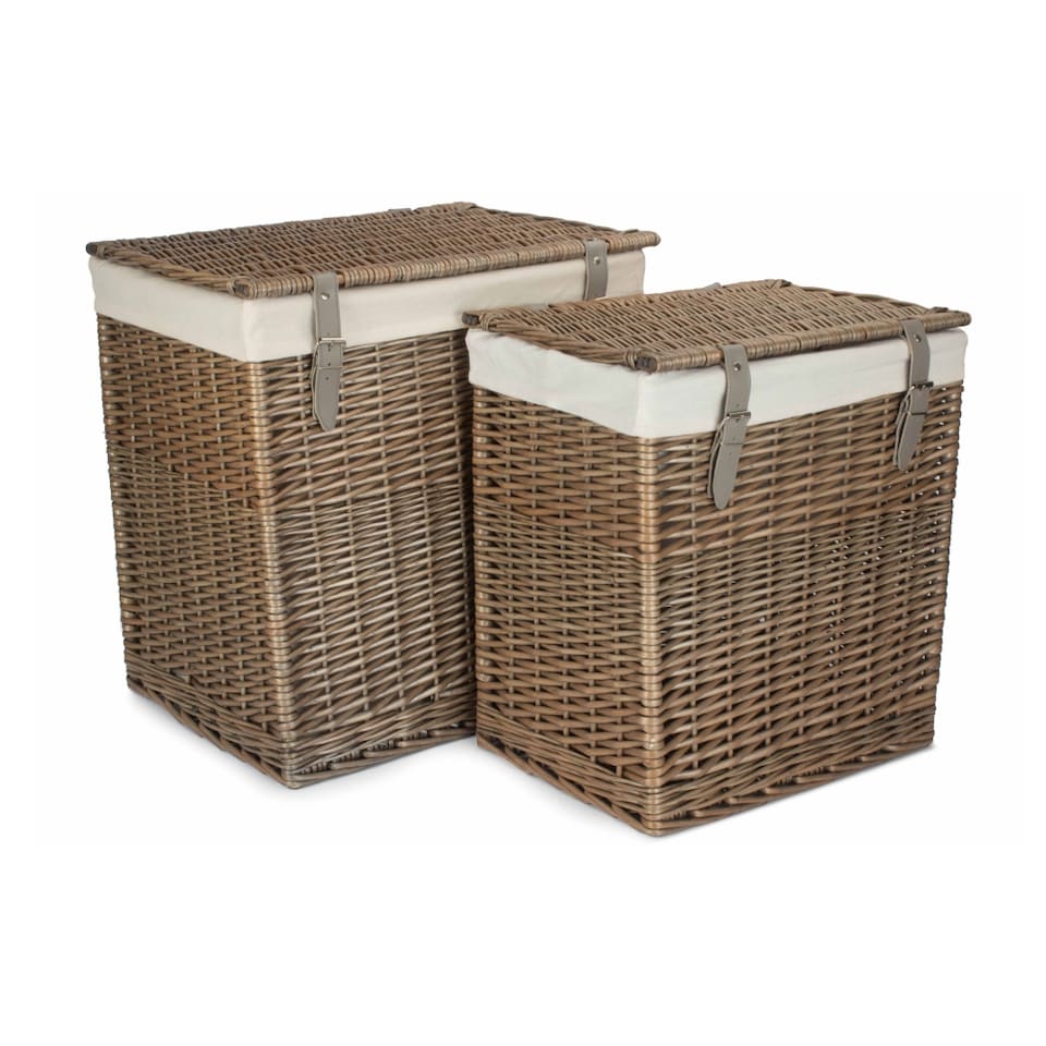image 1 of Set of 2 Boutique Antique Wash Storage Laundry Wicker Basket | Brown | Brown