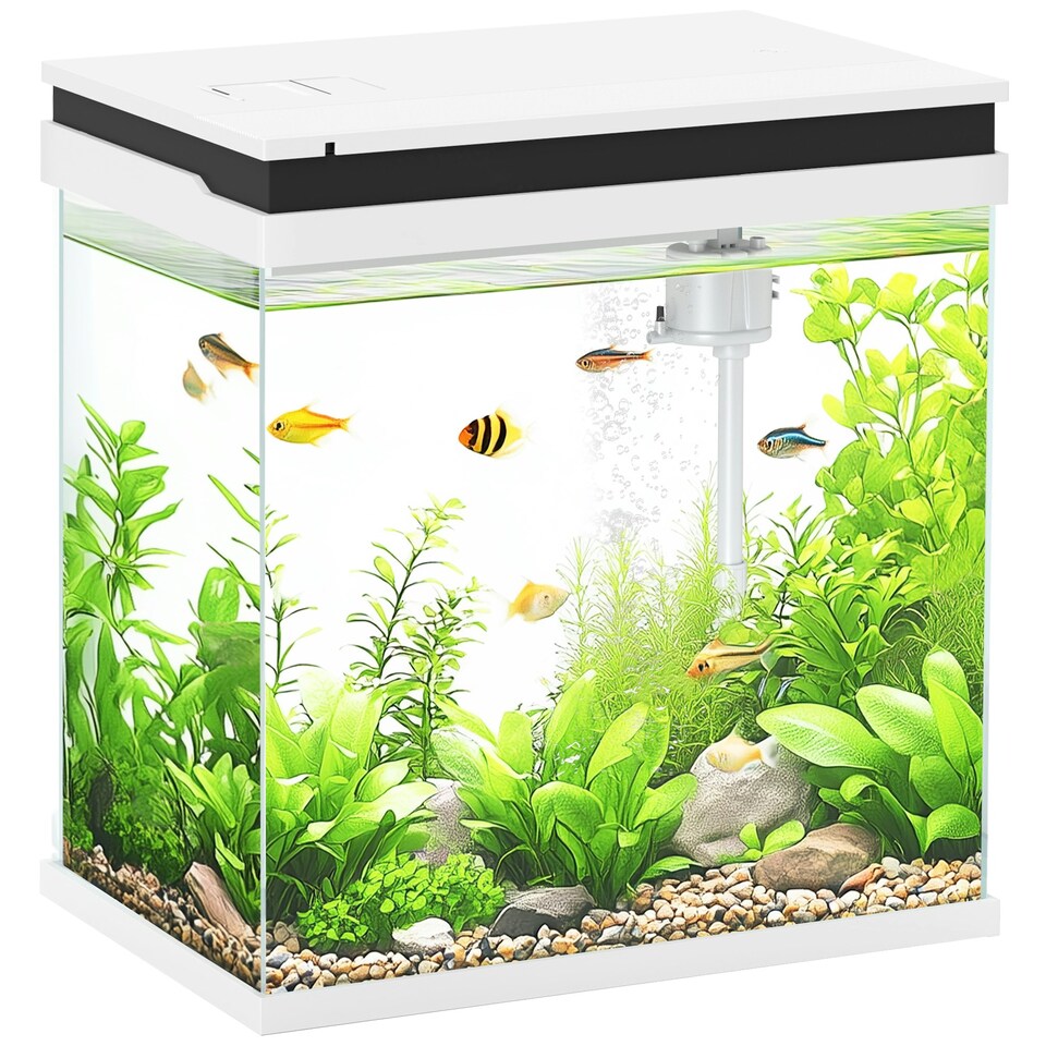 image 1 of PawHut 14L Small Fish Tank with Filter System, LED Lights, Water Pump, White