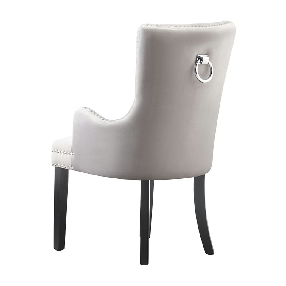 image 1 of Single Velvet Dining Chair with Armrest, Ergonomic Scoop Knockerback & Button Tufted Wood Legs Black
