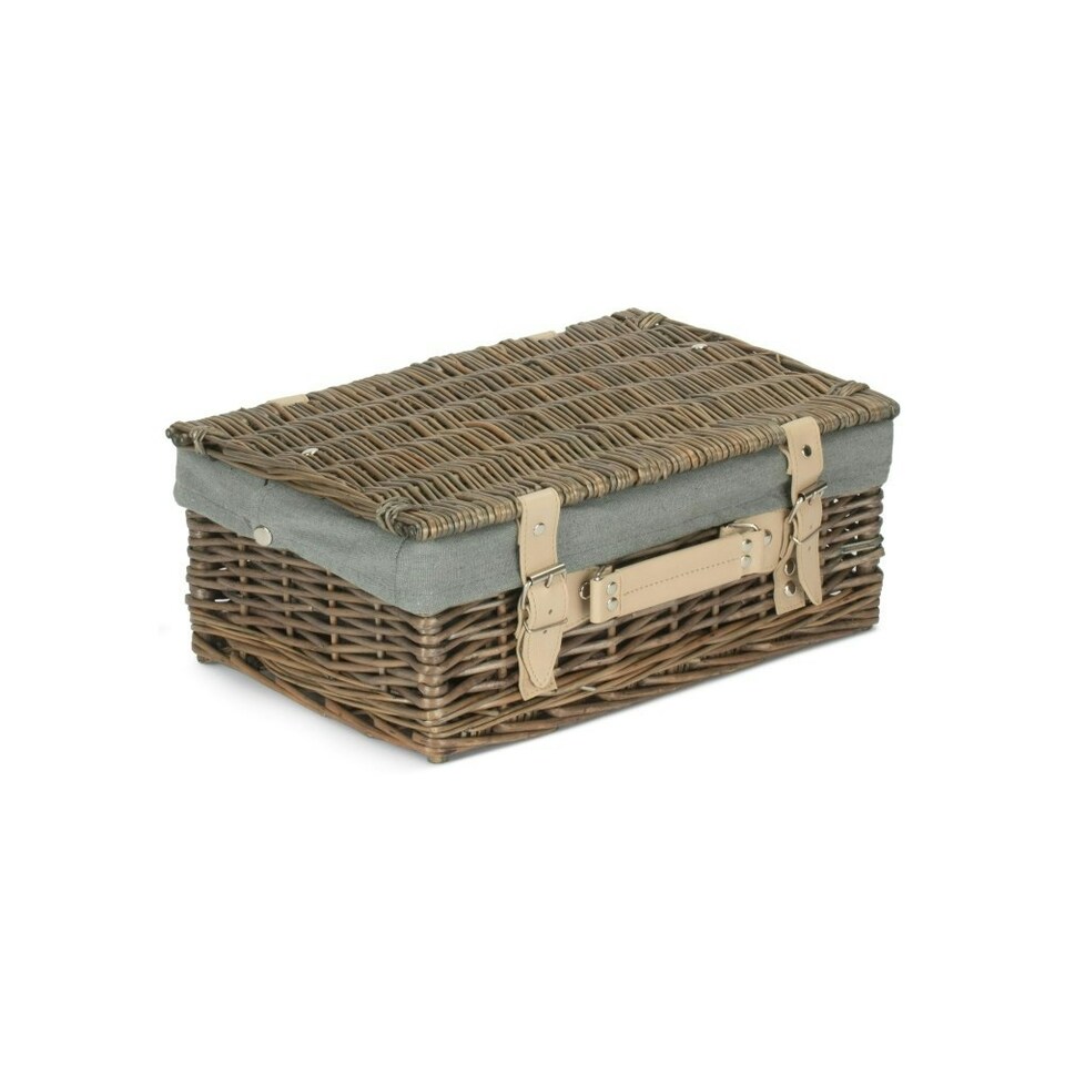 image 1 of 36cm Antique Wash Wicker Picnic Basket with Lining Grey | Grey | One Size