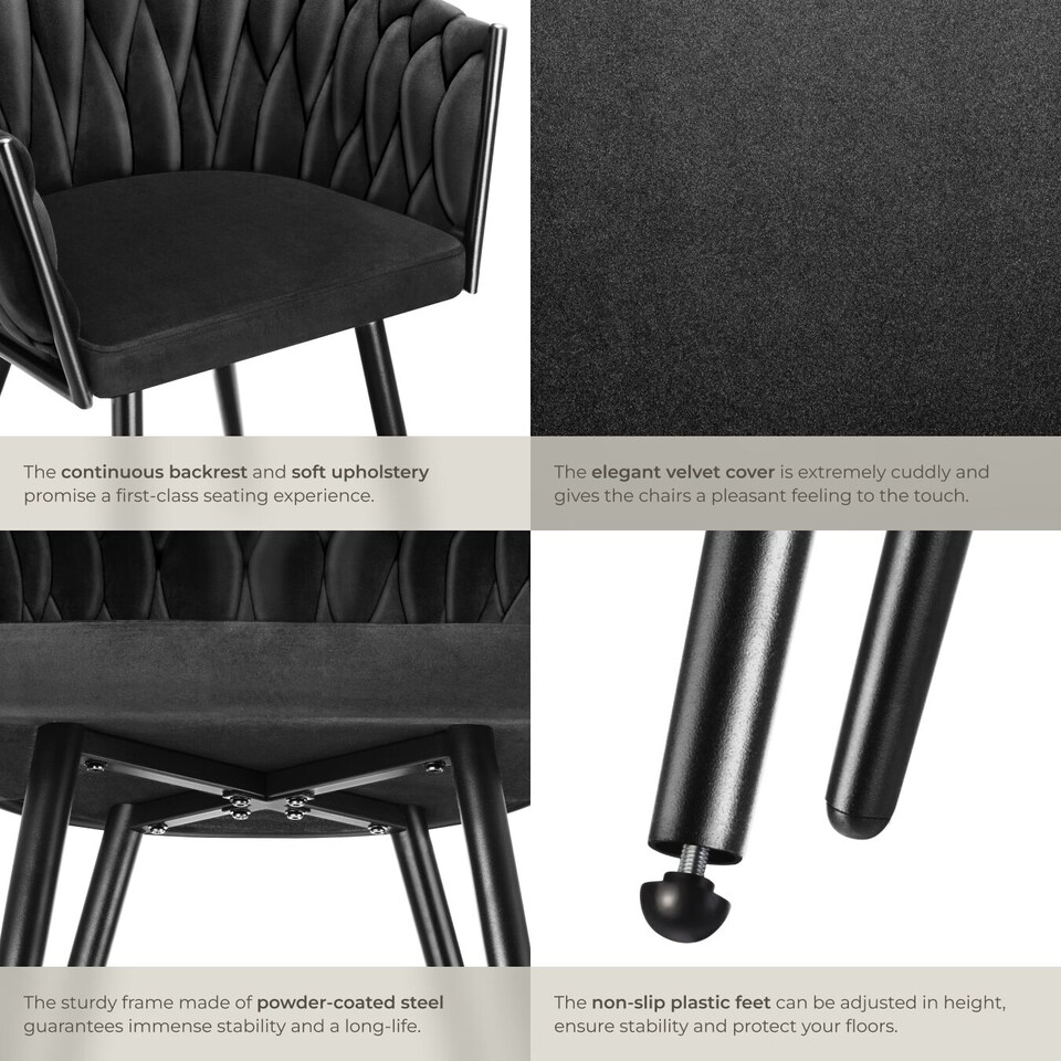 image 1 of Dining Chair Astano - padded, velvet, knot design, continuous backrest | Black | black | 2