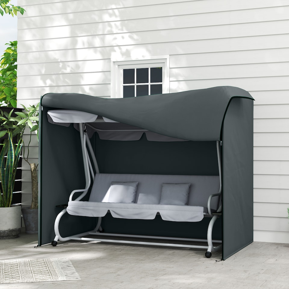image 1 of Outsunny 3 Seater Garden Swing Cover, Windproof and Anti-UV, Grey