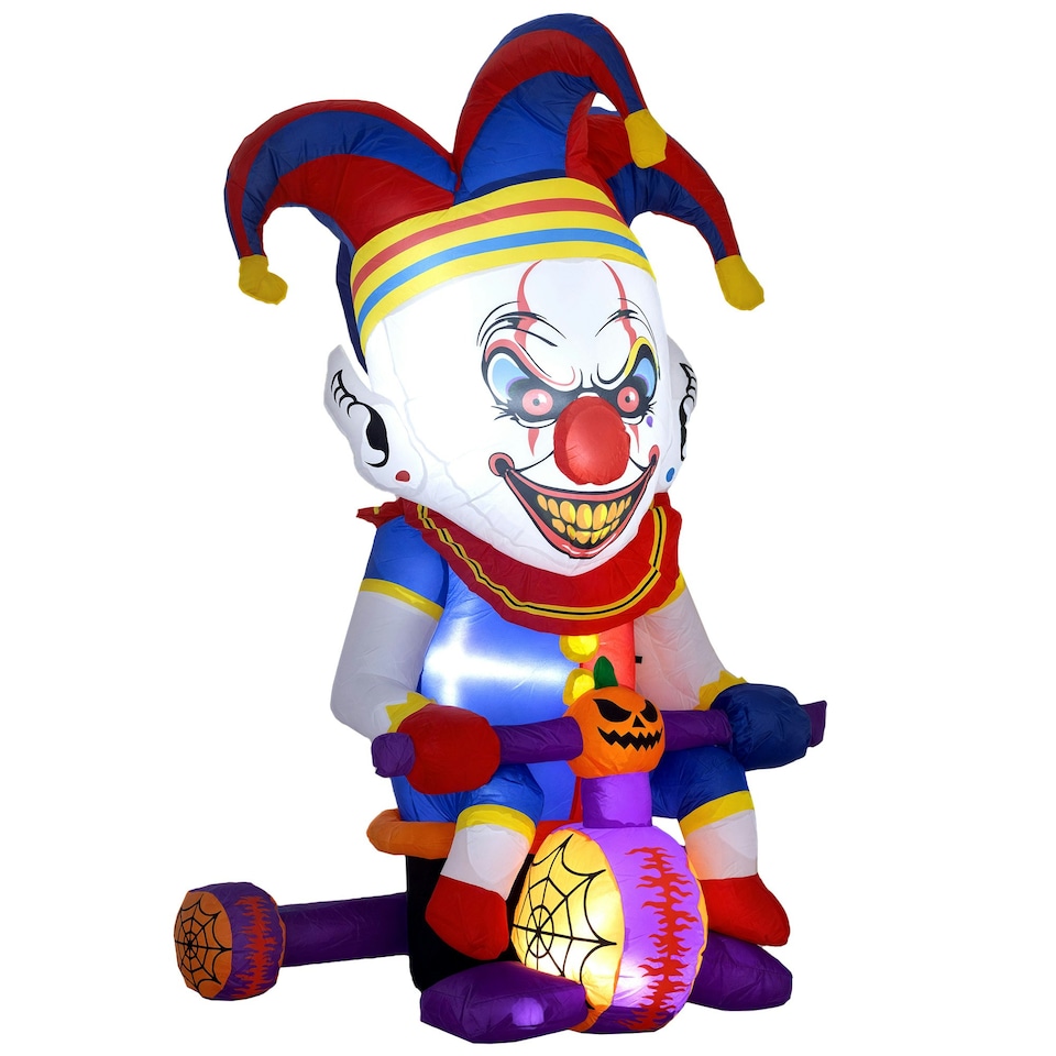 image 1 of Outsunny 4ft Blow Up Outdoor Halloween Decoration, Clown on Bicycle