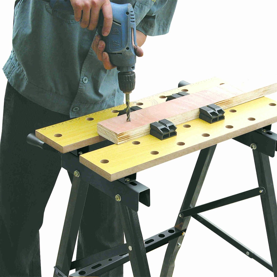 image 1 of Oypla Folding Foldable Trestle Work Bench Workbench Portable 100kg Black