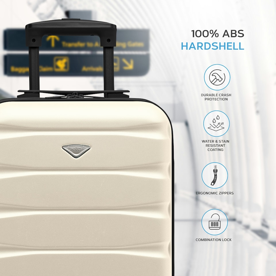image 1 of 55x35x20cm Carry On Cabin Hard Shell Suitcase - 100+ Airlines Approved Including EasyJet (Paid), British Airways, Ryanair (Priority), TUI Cream | Cream / Black | Cabin Bag