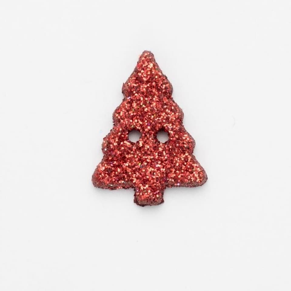 Minerva Red Christmas Tree Glitter Buttons for Dressmaking - 20, 15mm - per value pack of 100