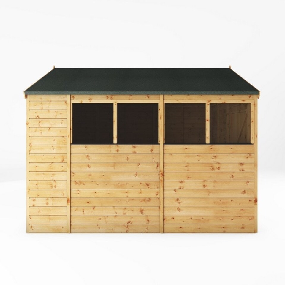 image 1 of 10 x 8 Feet Shiplap Apex Shed - Timber - L296.6 x W250.4 x H235.6 cm - Brown Brown