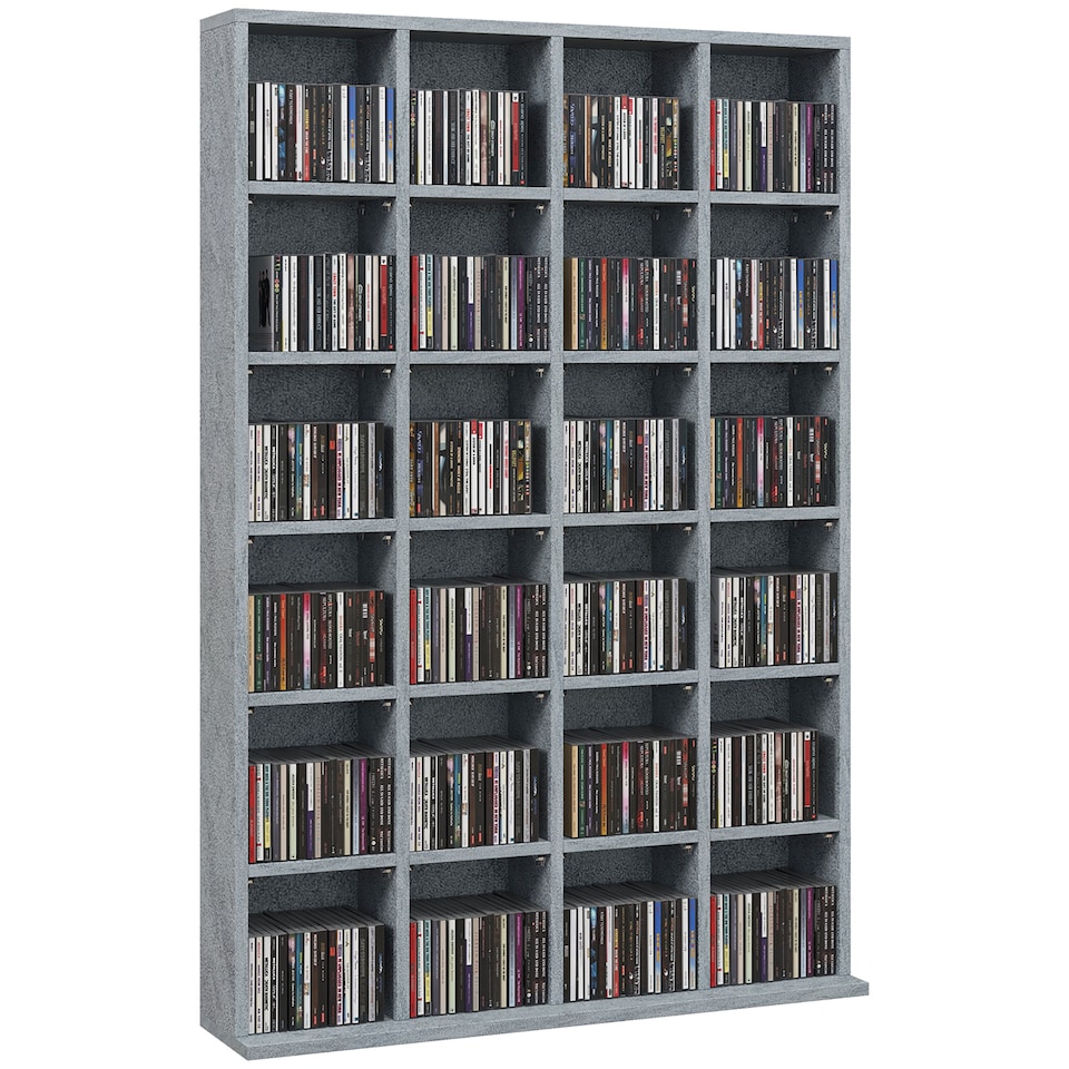 image 1 of HOMCOM 456 CD  336 DVD Storage Unit, Media Storage Shelf, Wooden Display Unit with Adjustable Shelves, 89 x 130.5 cm, Cement Grey