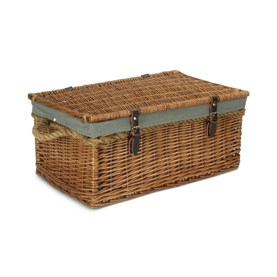 image 1 of 61cm Double Steamed Wicker Rope Handled Trunk with Lining Grey | Grey | One Size
