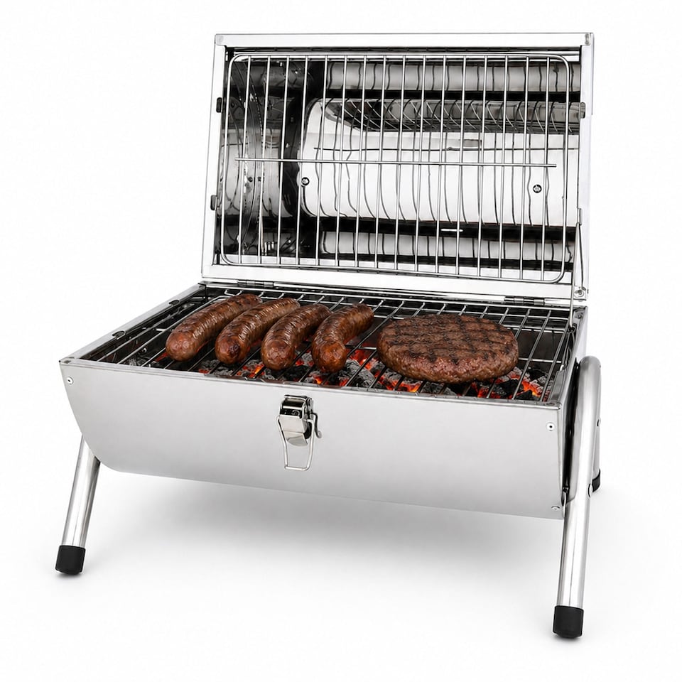 image 1 of Portable Stainless Steel Barrel BBQ Charcoal Barbecue Table Top