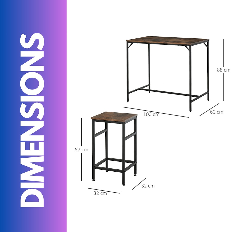 image 1 of Industrial Dining Table And 4 Stools Set Rustic Brown Brown