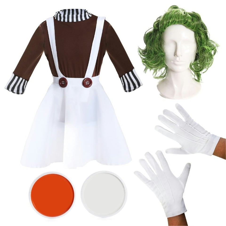 image 1 of Chocolate Factory Worker Costume - Wig, Face Paint & Gloves Brown | XL