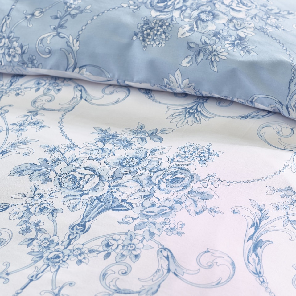 image 1 of Catherine Lansfield Antoinette Damask Reversible Duvet Cover Set | Blue | Double