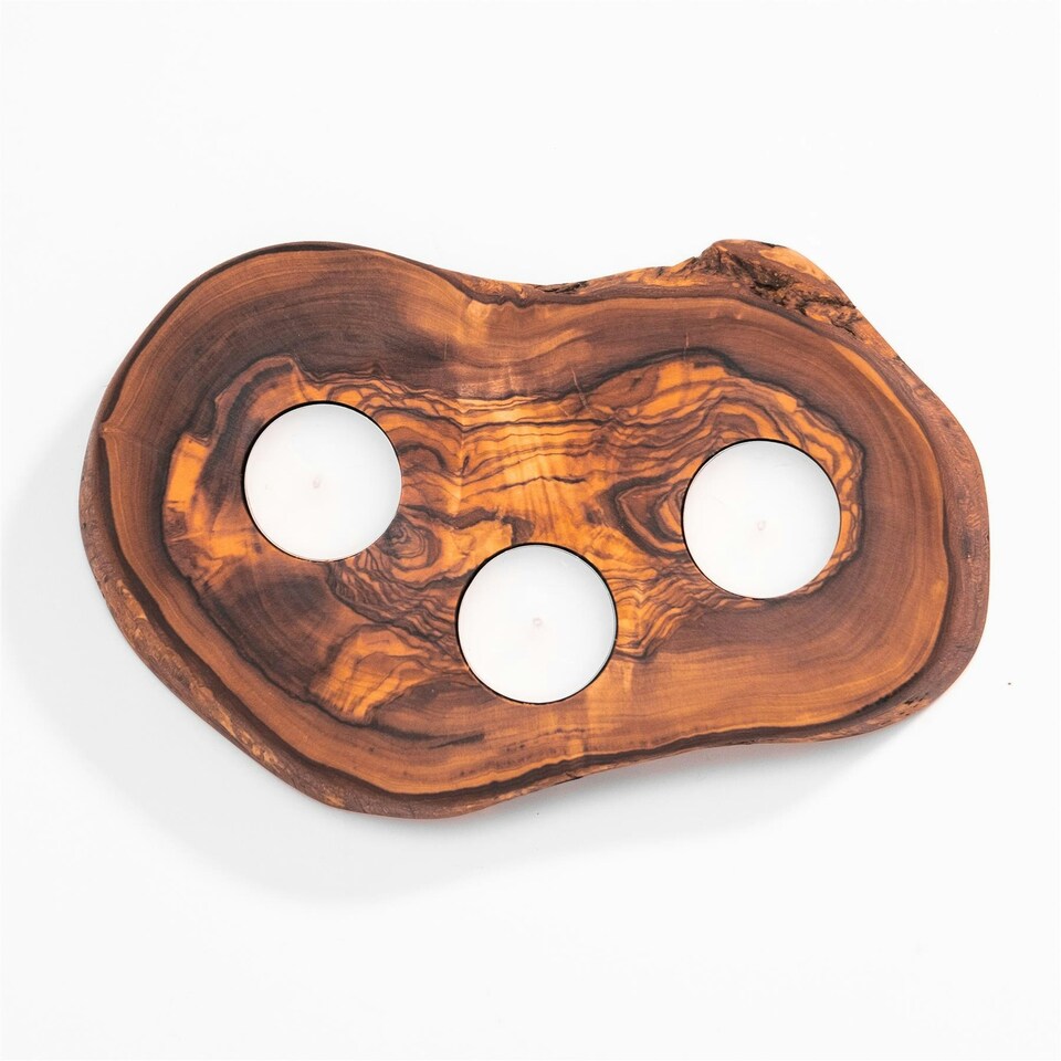 image 1 of Verano Spanish Ceramics Olive Wood Rustic Tea Light Holder - 20cm Brown