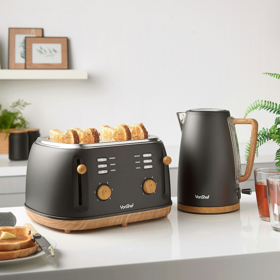 image 1 of VonShef 3000W Kettle and 1500W Toaster Bundle Set Black