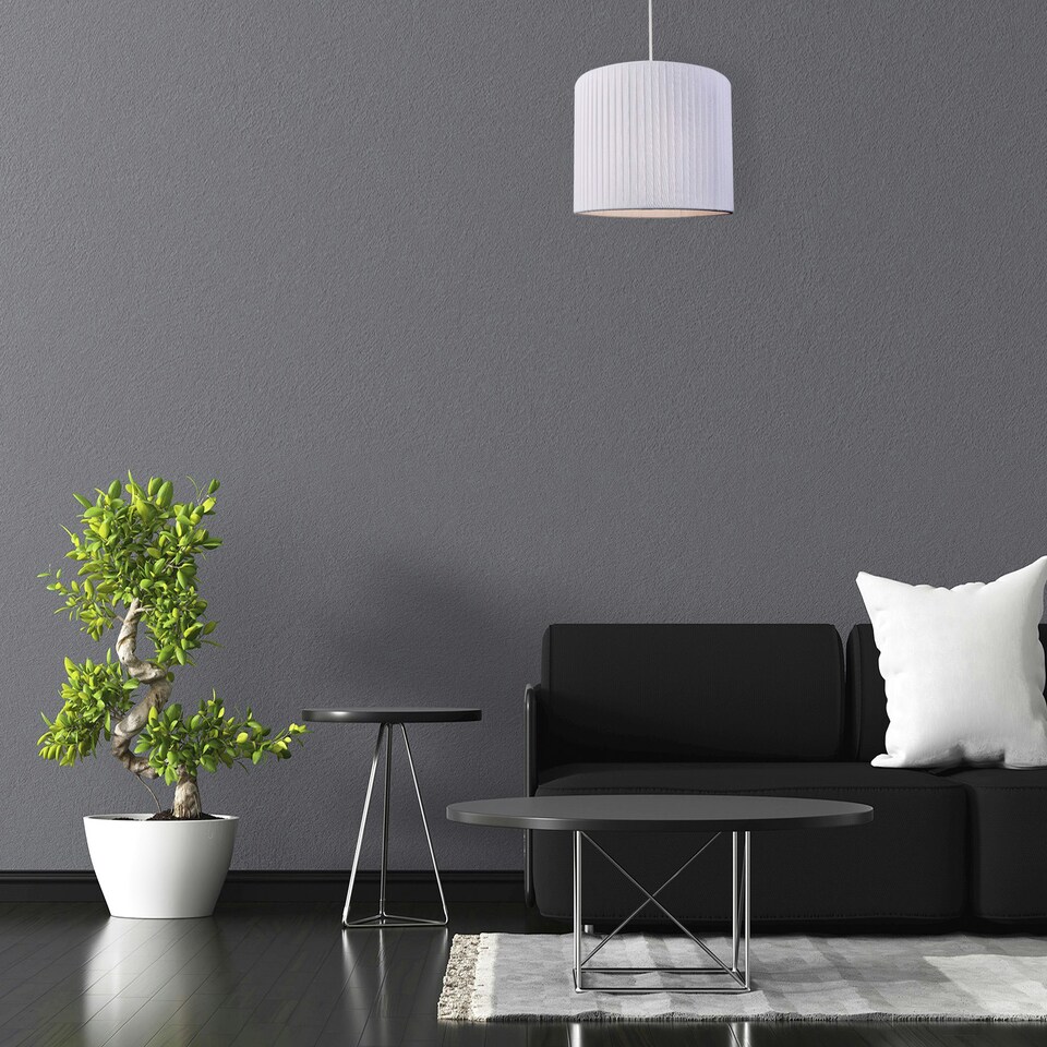image 1 of Contemporary Designer Double Pleated White Cotton Fabric 12" Drum Lamp Shade White