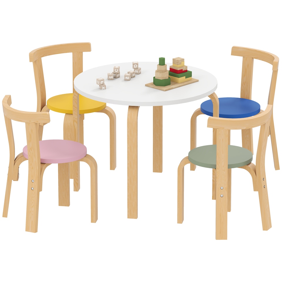 image 1 of AIYAPLAY 5 Piece Kids Table and Chairs Set, Wooden Toddler Table and Chairs Set for Playroom, Nursery, Classroom, for Arts, Crafts, Read, Draw, Aged 3-8 Years, Multicoloured
